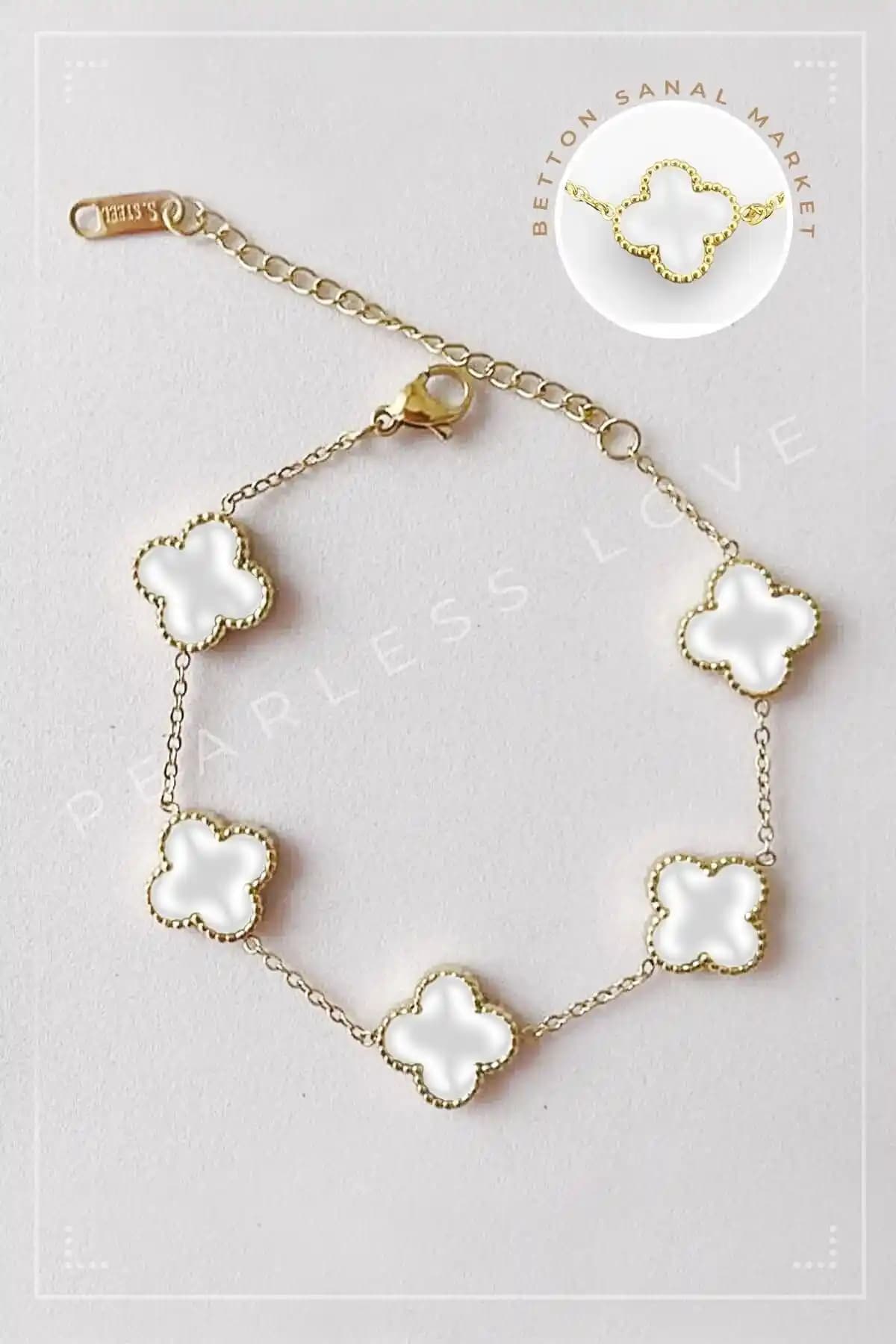 PEARLESS LOVE Black Clover 5 Yaprak Çelik Bileklik Modern ve Dayanıklı Takı Seçeneği