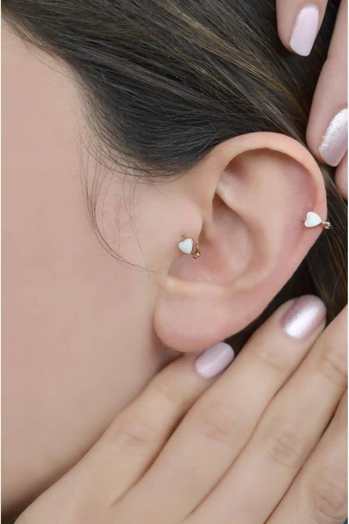Sacce Scarves&Accessories Beyaz Kalpli Halka Tragus Piercing ve Aksesuarlar