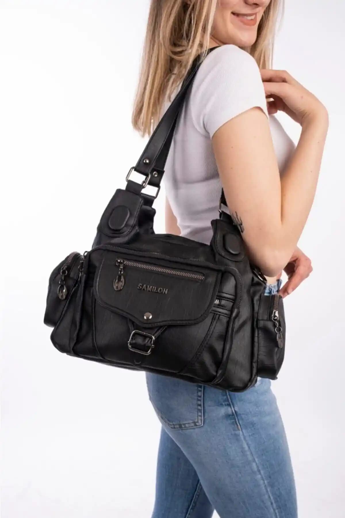 Samilon Samilo Kadın Siyah Yıkama Deri Çok Gözlü Omuz ve Kol Çantası Özellikleri ve Kullanım Avantajları