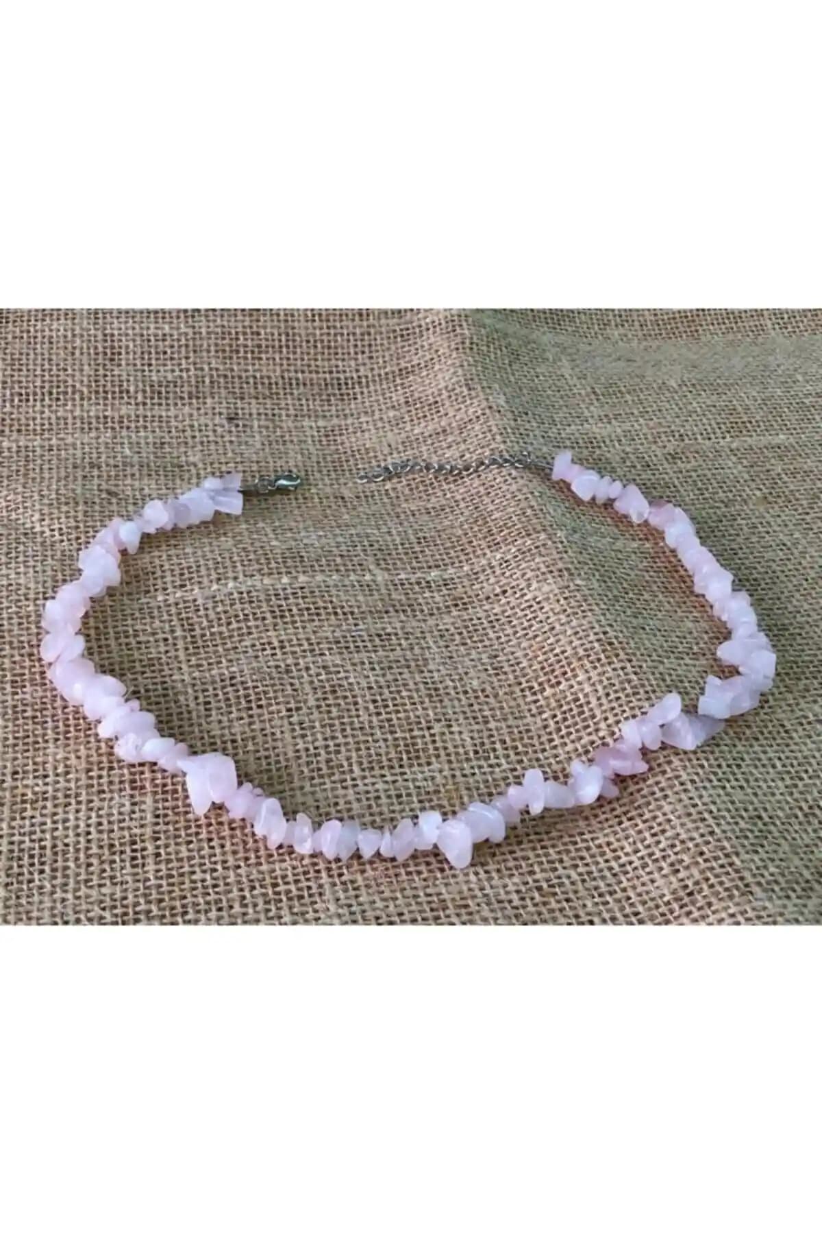 SARRAF Doğal Taş Pembe Kuvars Kırık Kolye Günlük ve Şık Kullanım İçin