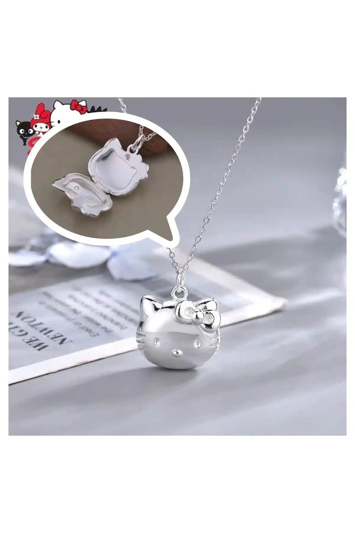 Sleyshop Hello Kitty Açılabilir Kedi Kapaklı Kolye Günlük Kullanım ve Şık Tasarım