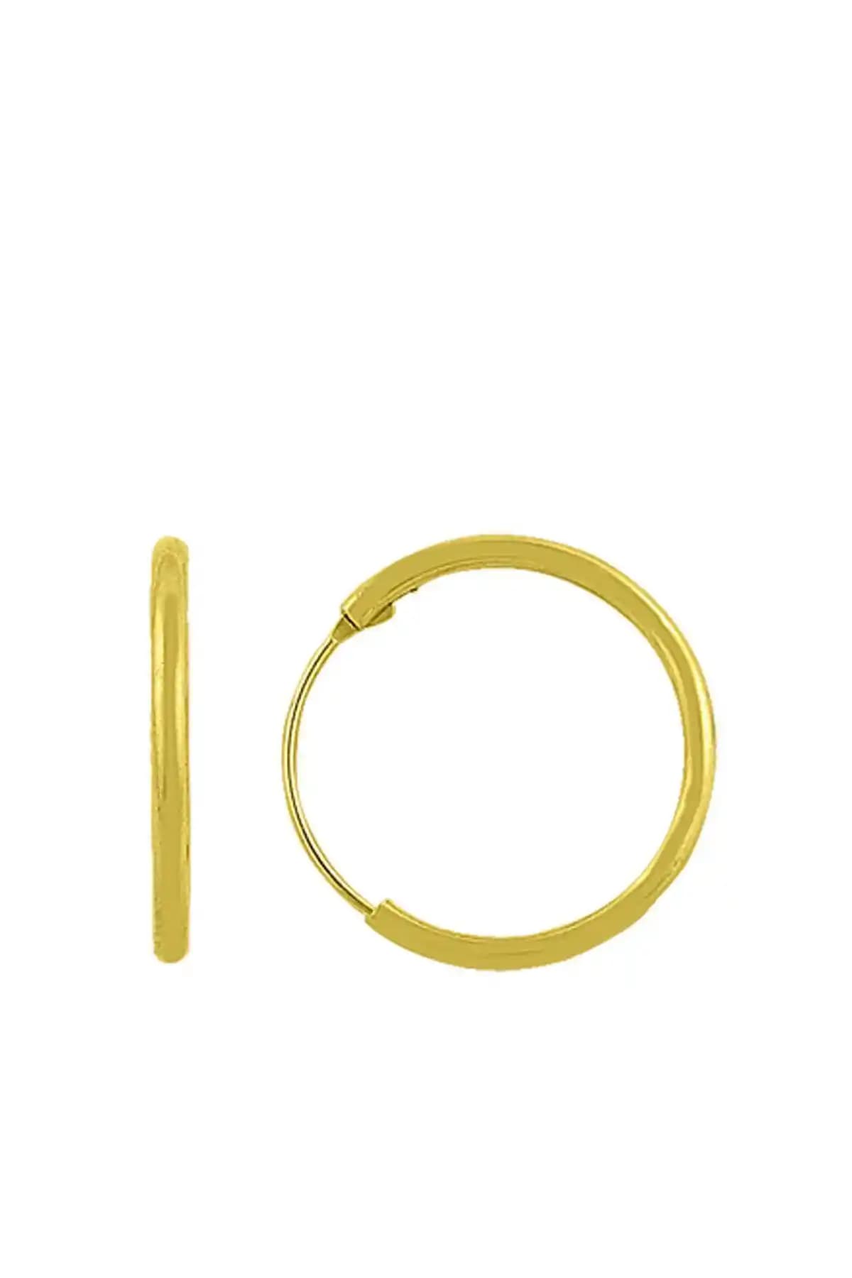 Söğütlü Silver 925 Ayar Gümüş 14 Mm Altın Yalız Halka Küpe Şık ve Dayanıklı Tasarım