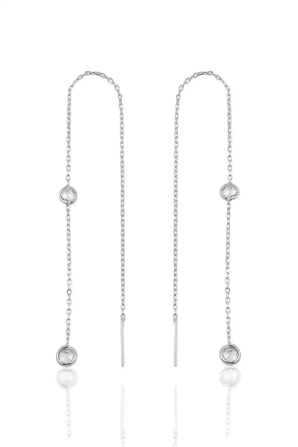 Söğütlü Silver Güçlü 2 Taşlı Zincirli Küpe Modern ve Dayanıklı Tasarım