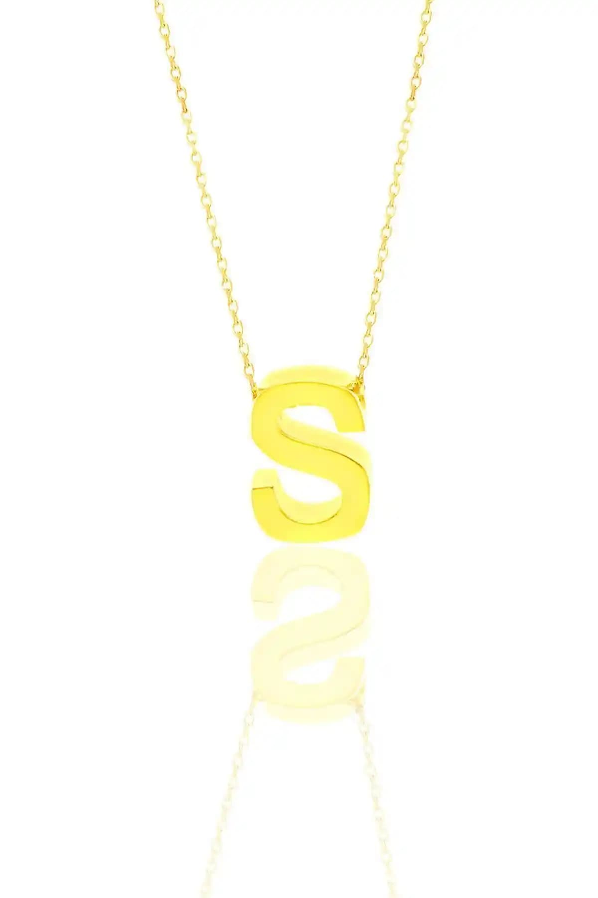 Söğütlü Silver Gümüş Altın Yıldızlı Üç Boyutlu Minimal S Harf Kolye İnce Detaylar ve Şıklık