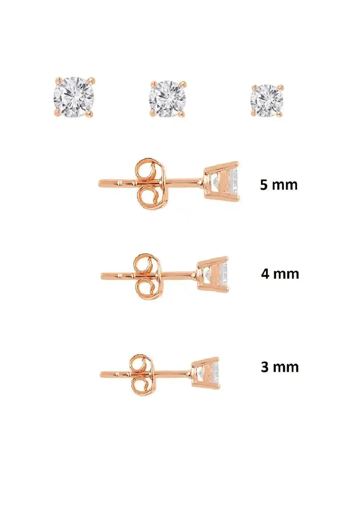 Söğütlü Silver Gümüş Rose Kaplama Pırlanta Detaylı Küpe Seti Modern Tasarım