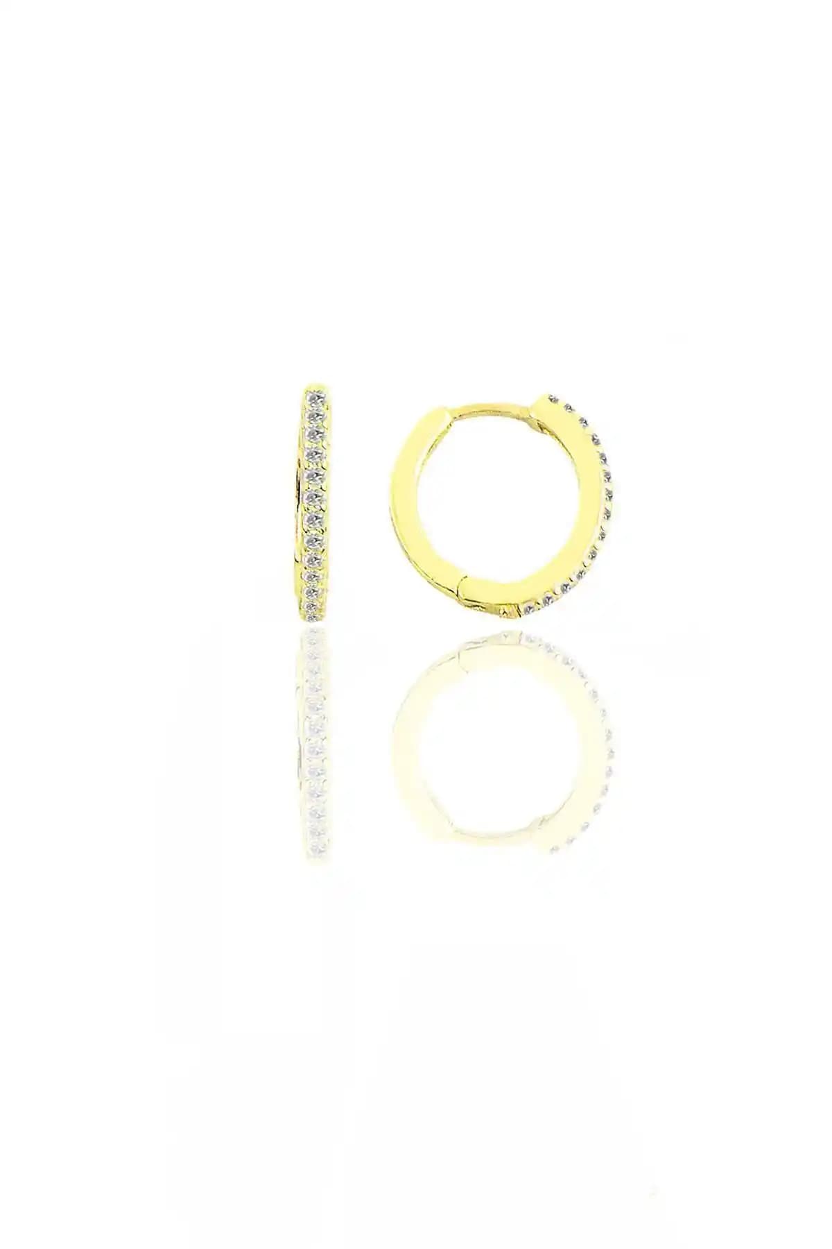 Söğütlü Silver Gümüş ve Altın Kaplama Zircon Taşlı 12 mm Halka Küpe