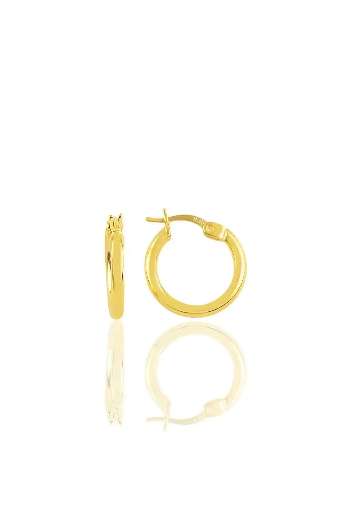 Söğütlü Silver Kadın Güldüş Altın Yalızlı 16 Mm Şarnel Halka Küpe İncelikli ve Zarif Tasarım