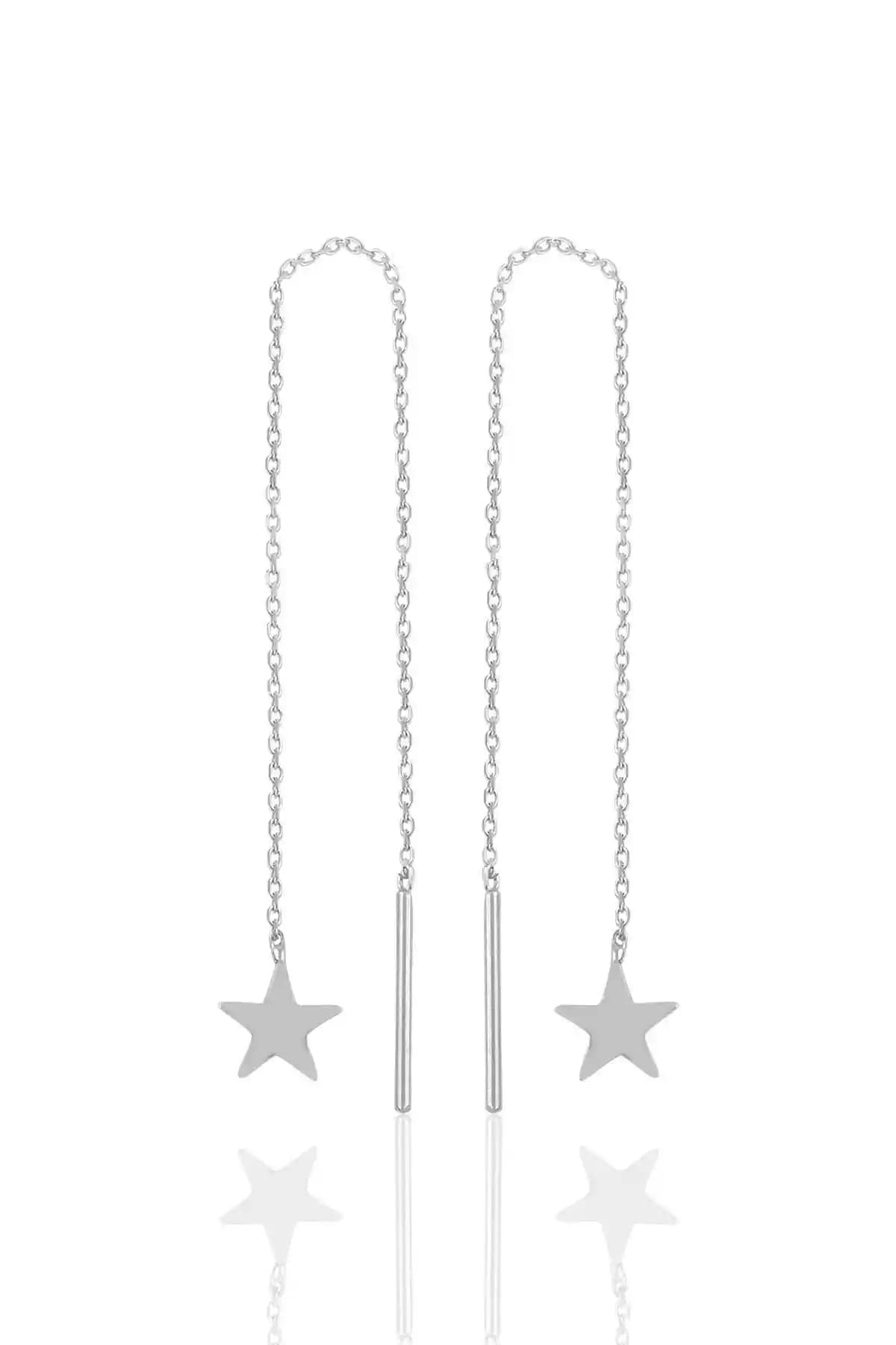 Söğütlü Silver Rodyum Kaplamalı Yıldız Motifli Gümüş Zincir Küpe