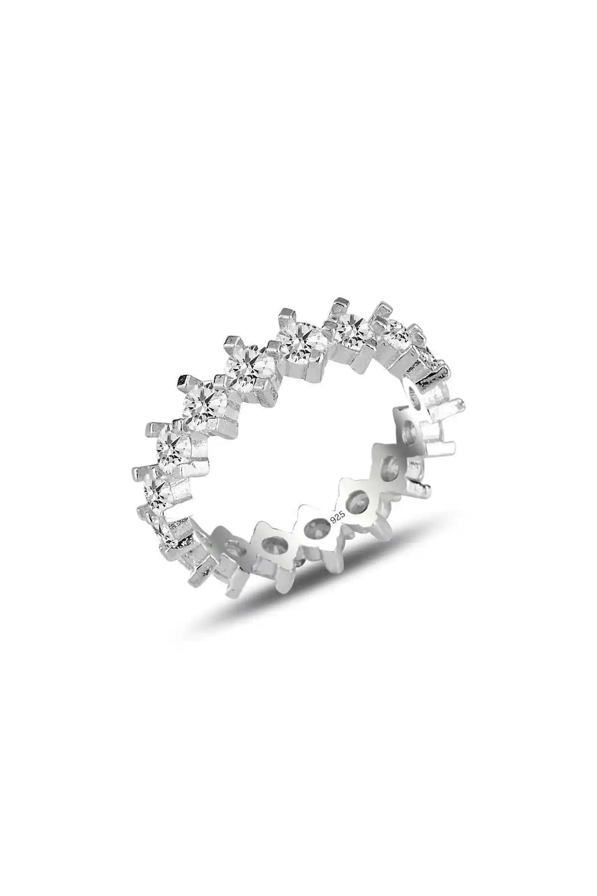 Söğütlü Silver Rodyumlu Pırlanta Modeli Çapraz Su Yolu Tamtur Yüzük İnce ve Şık Tasarım