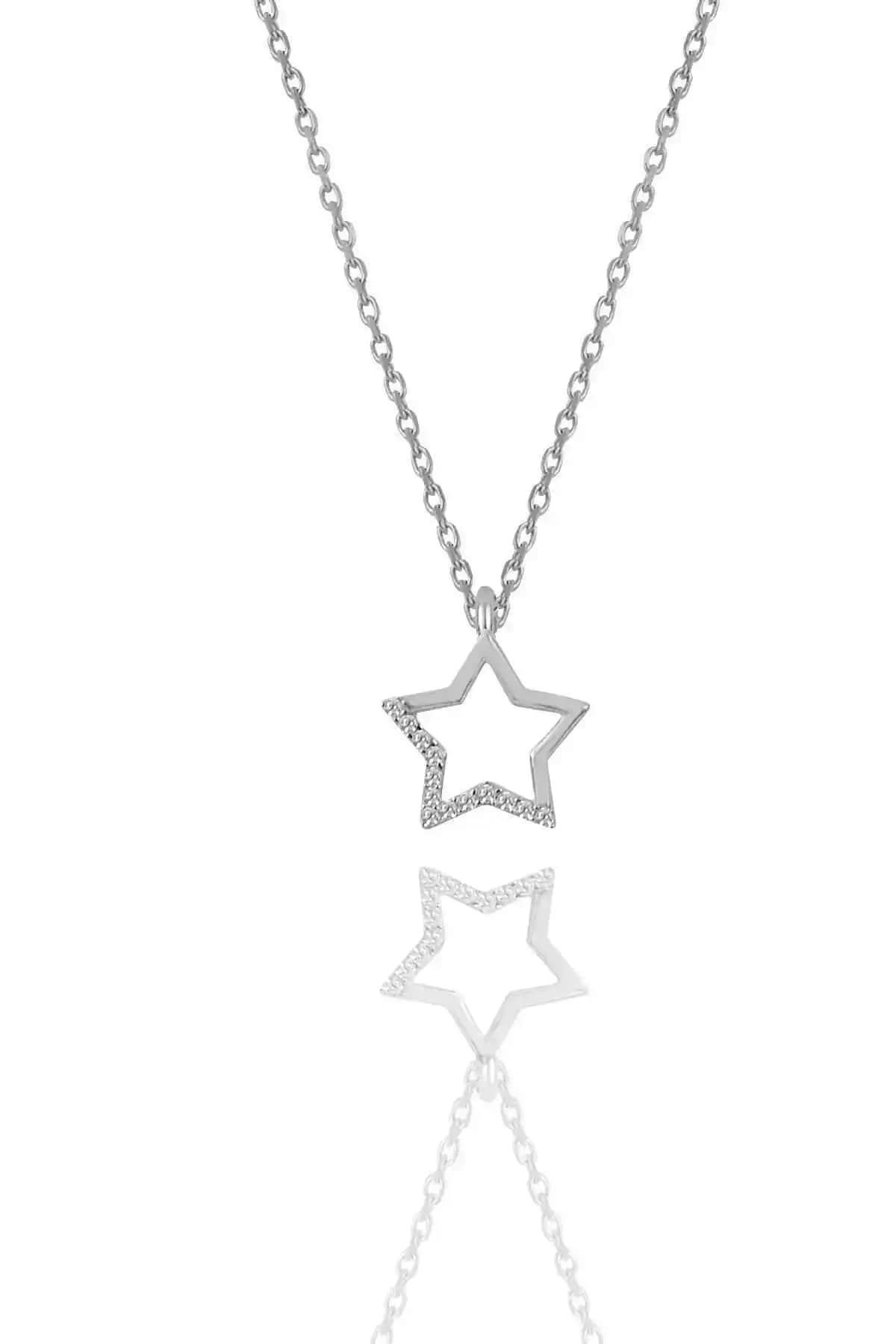 Söğütlü Silver Yıldız Kolye Rodyum Kaplama ve Zirkon Taşlı Zarif Tasarım