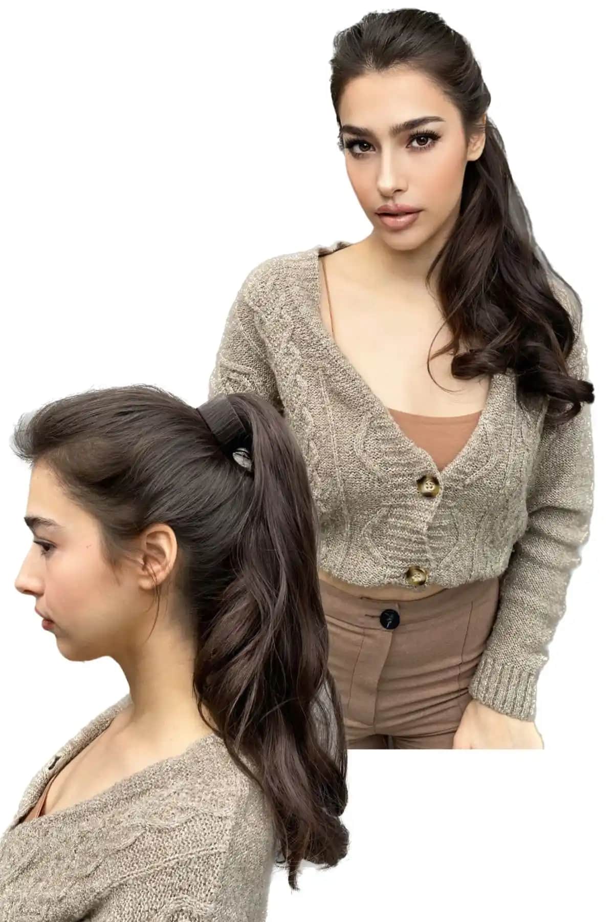 Takıştır Kahverengi Dalgalı At Kuyruğu Saç Aksesuarı – Günlük Kullanım için Pratik ve Şık