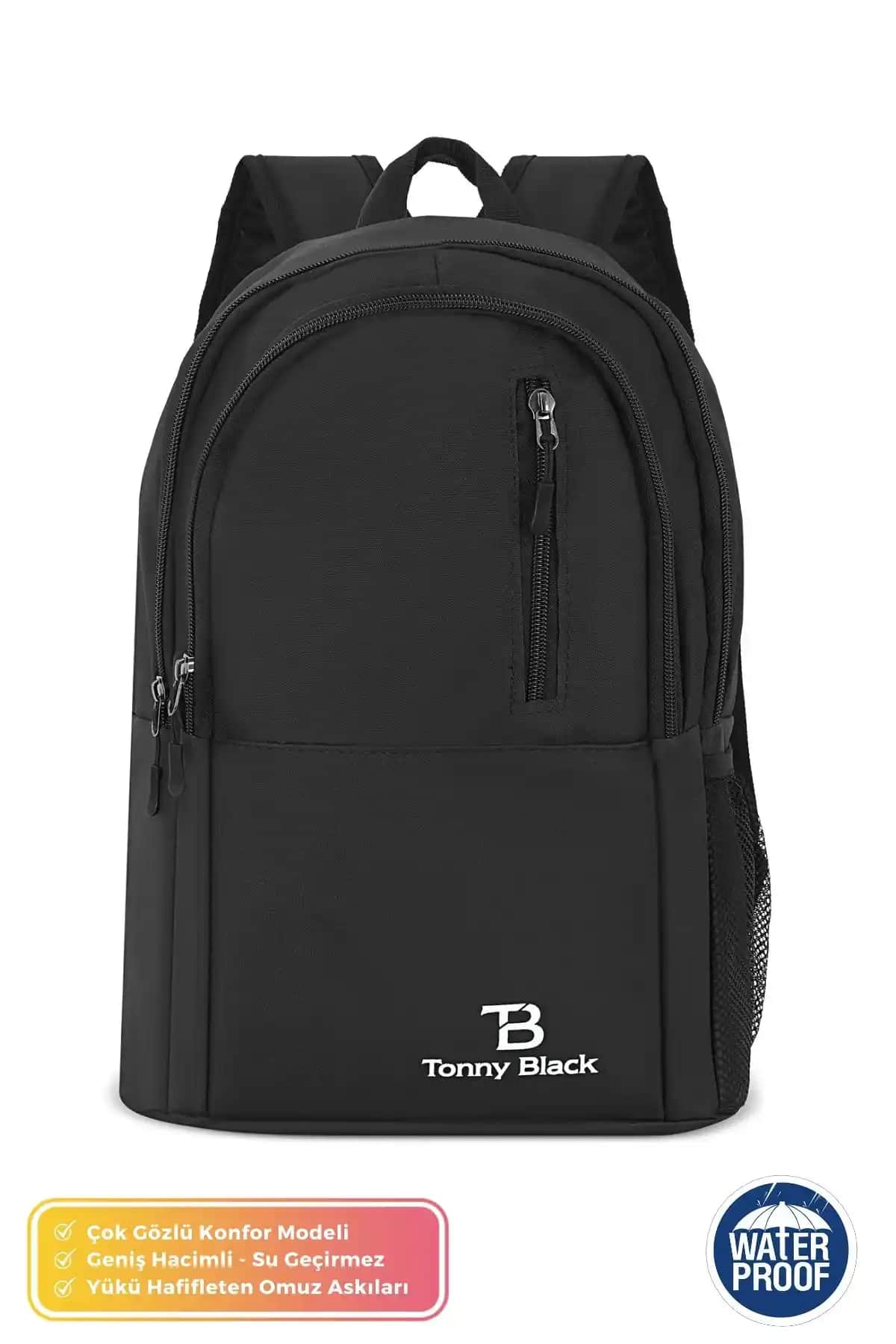 Tonny Black Geniş Hacimli Su Geçirmez Unisex Okul Çantası Tasarımı ve Özellikleri