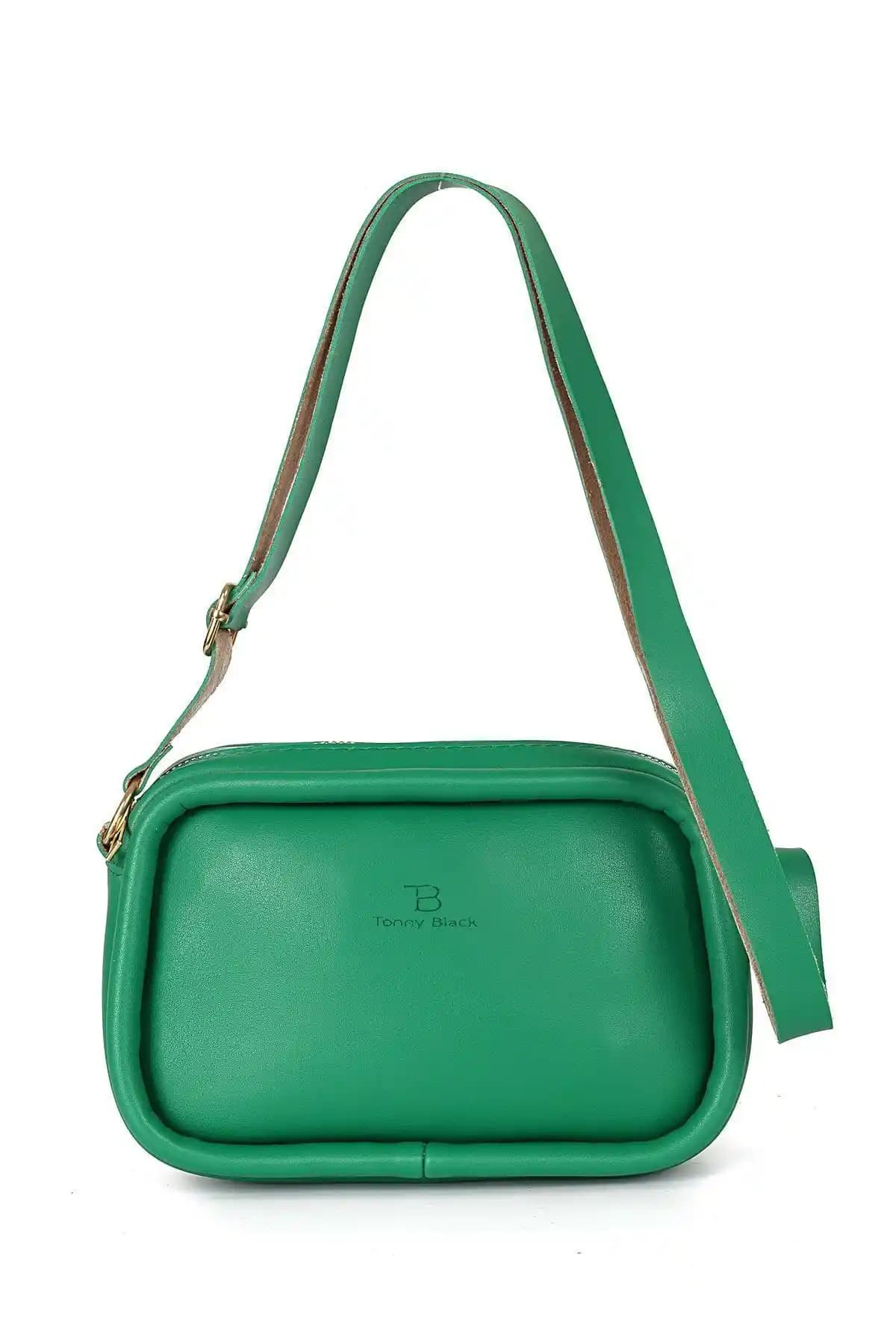 Tonny Black Kadın Fitilli Çapraz Askılı Fermuarlı Mini Deri El ve Omuz Çantası