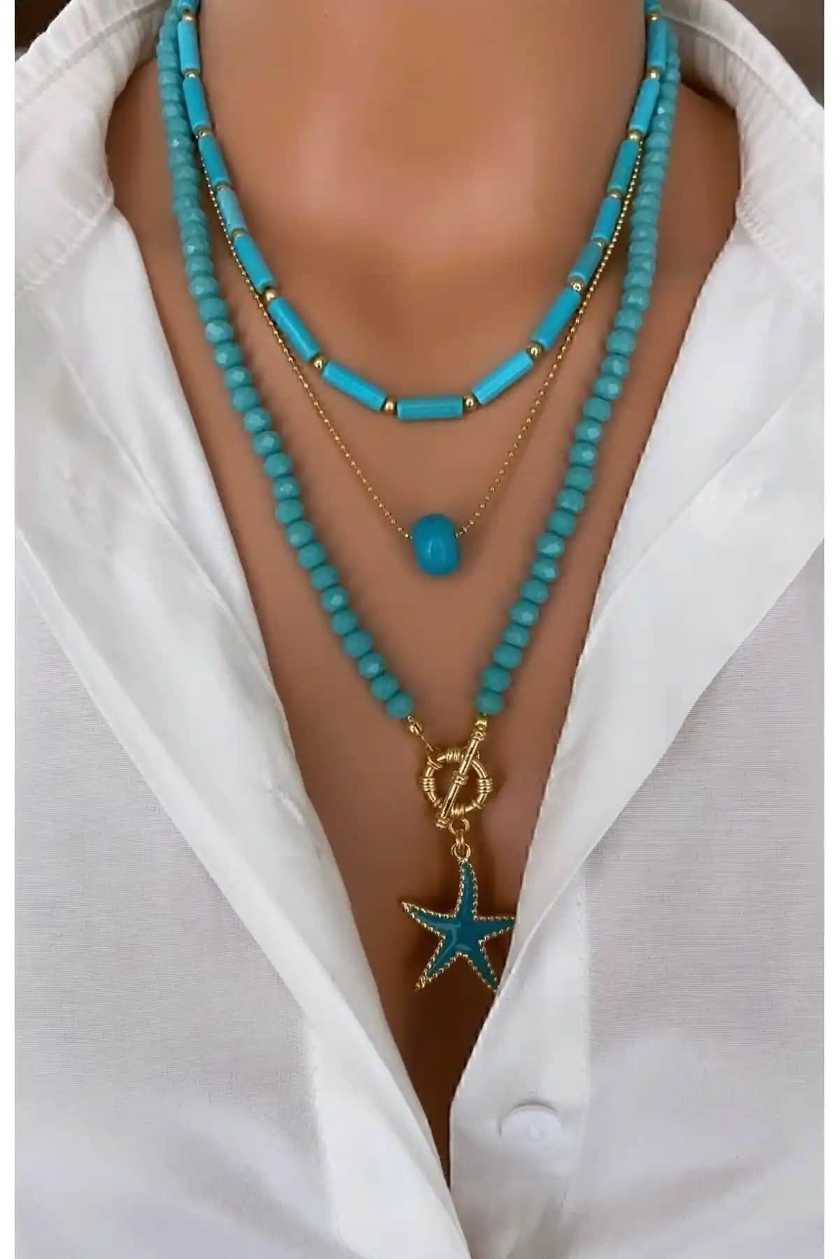 Trend Jewelry Mavi Yıldız Kadın Çoklu Kolye: Şık ve Anlamlı Takı Tasarımı