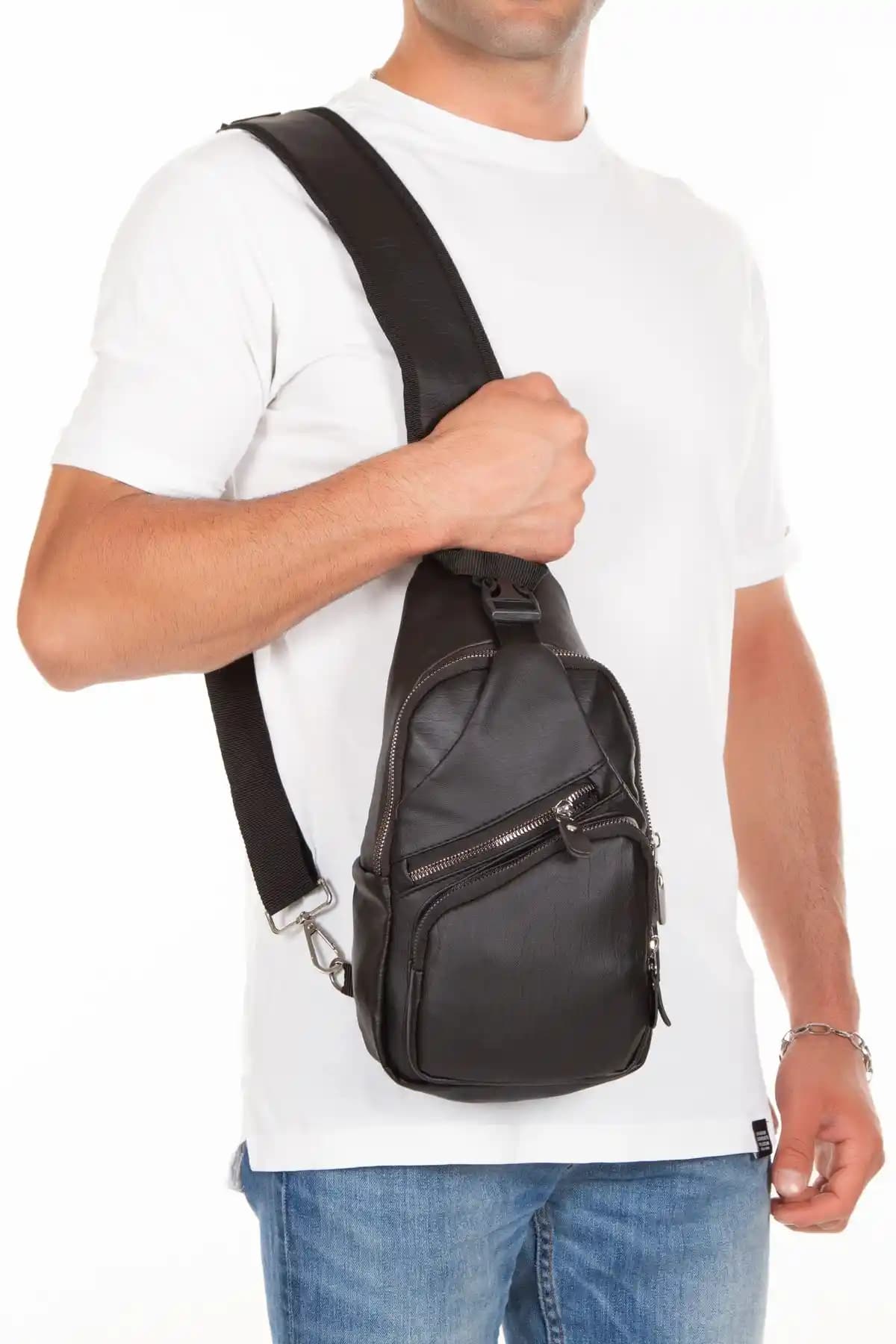 Unisex Siyah Yıkama Deri Çanta Modern Tasarım ve Fonksiyonellik Bir Arada