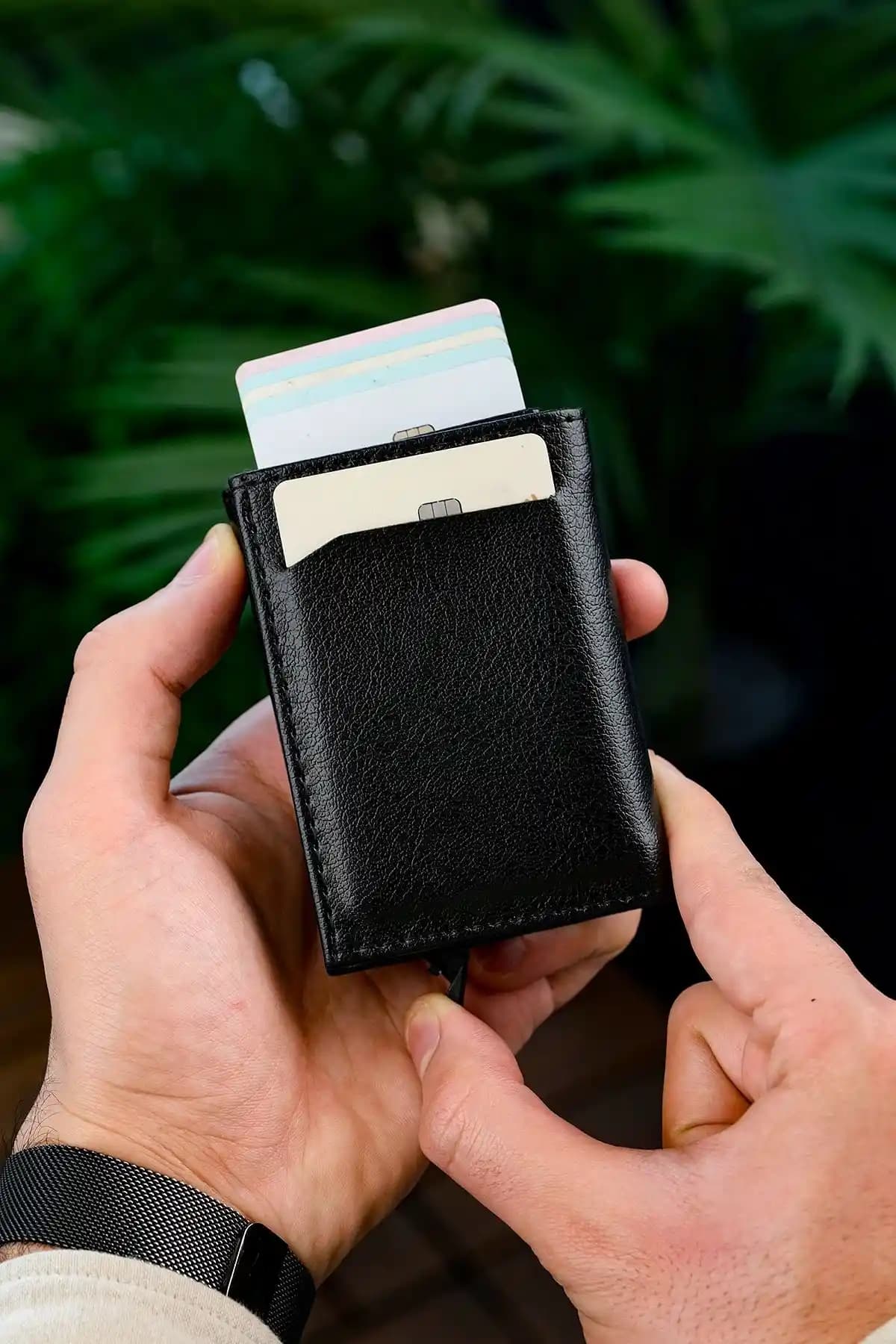 VANİLLA Otomatik Mekanizmalı Deri Cüzdan ve Kartlık Portföyü Siyah