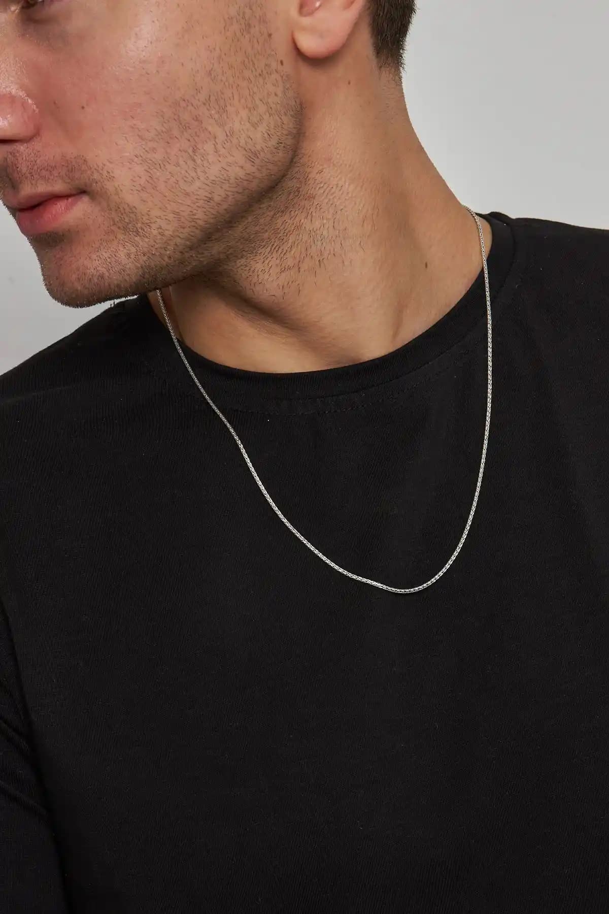 Ventino Silver 1,5mm Spiga Gümüş Zincir Kolye Erkekler İçin Şık ve Dayanıklı Aksesuar