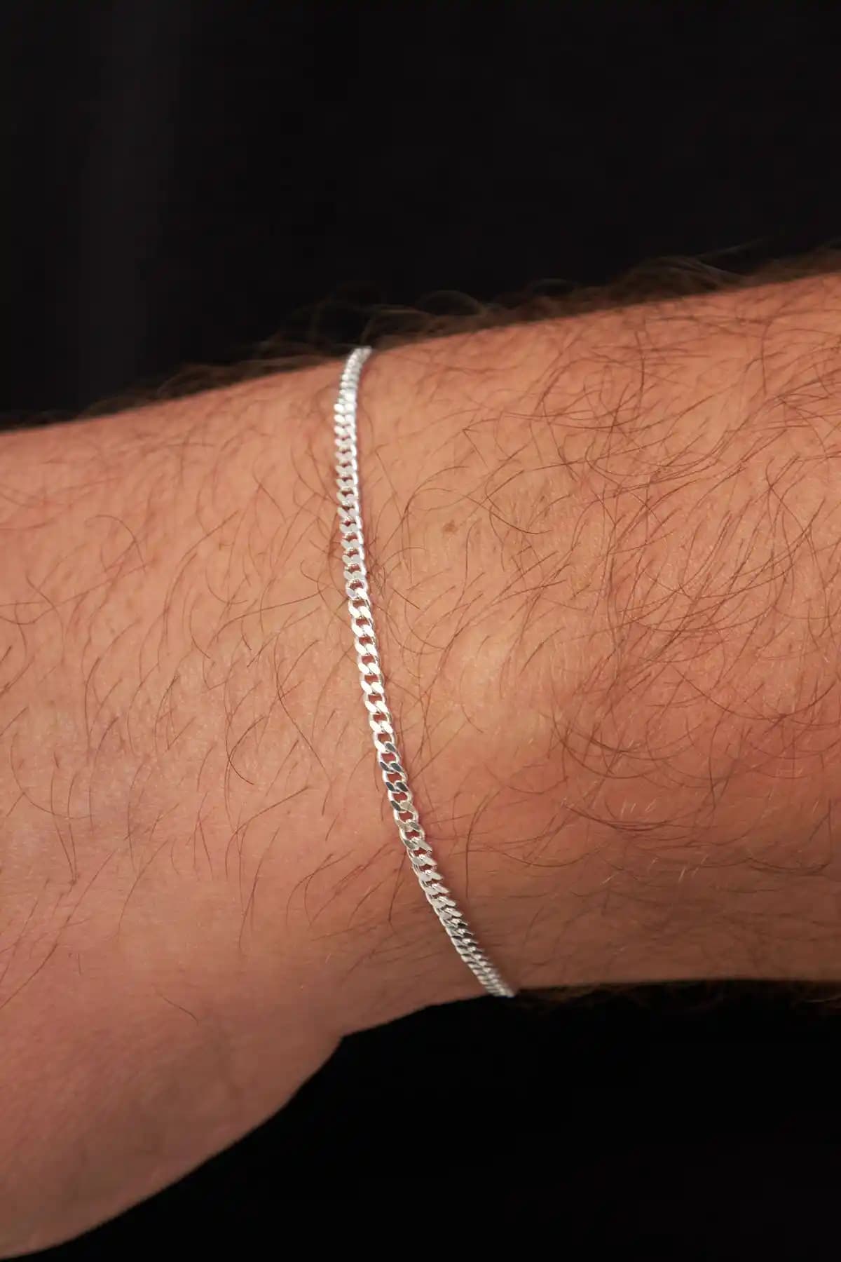 Ventino Silver 2.5mm Gurmet Erkek Gümüş Zincir Bileklik Şık ve Dayanıklı Tasarım