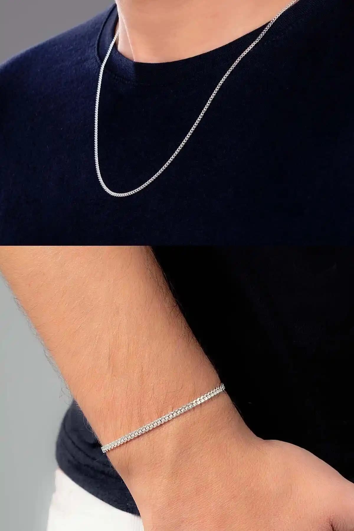 Ventino Silver 3mm Gurmet Gümüş Erkek Zincir ve Bileklik Seti Modern ve Dayanıklı Tasarım