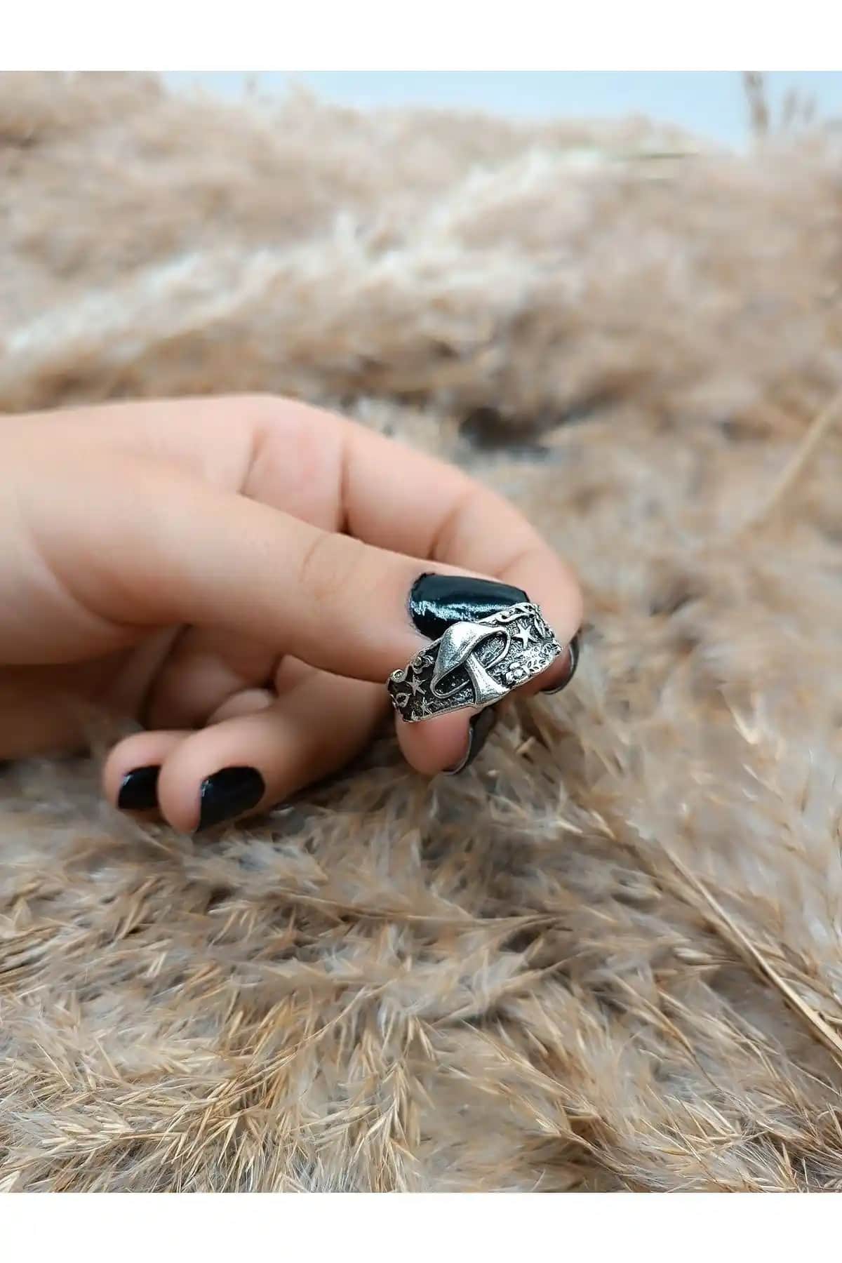 Vesaire Accessories Mantar Model Antik Eskitme Gümüş Kaplama Yüzük - Şık ve Dayanıklı Tasarım