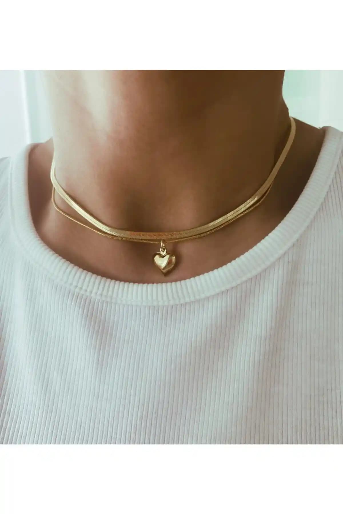 Vi Store Jewelry Bombeli Kalp İtalyan Zincir Seti Şık ve Zarif Takı Tasarımı