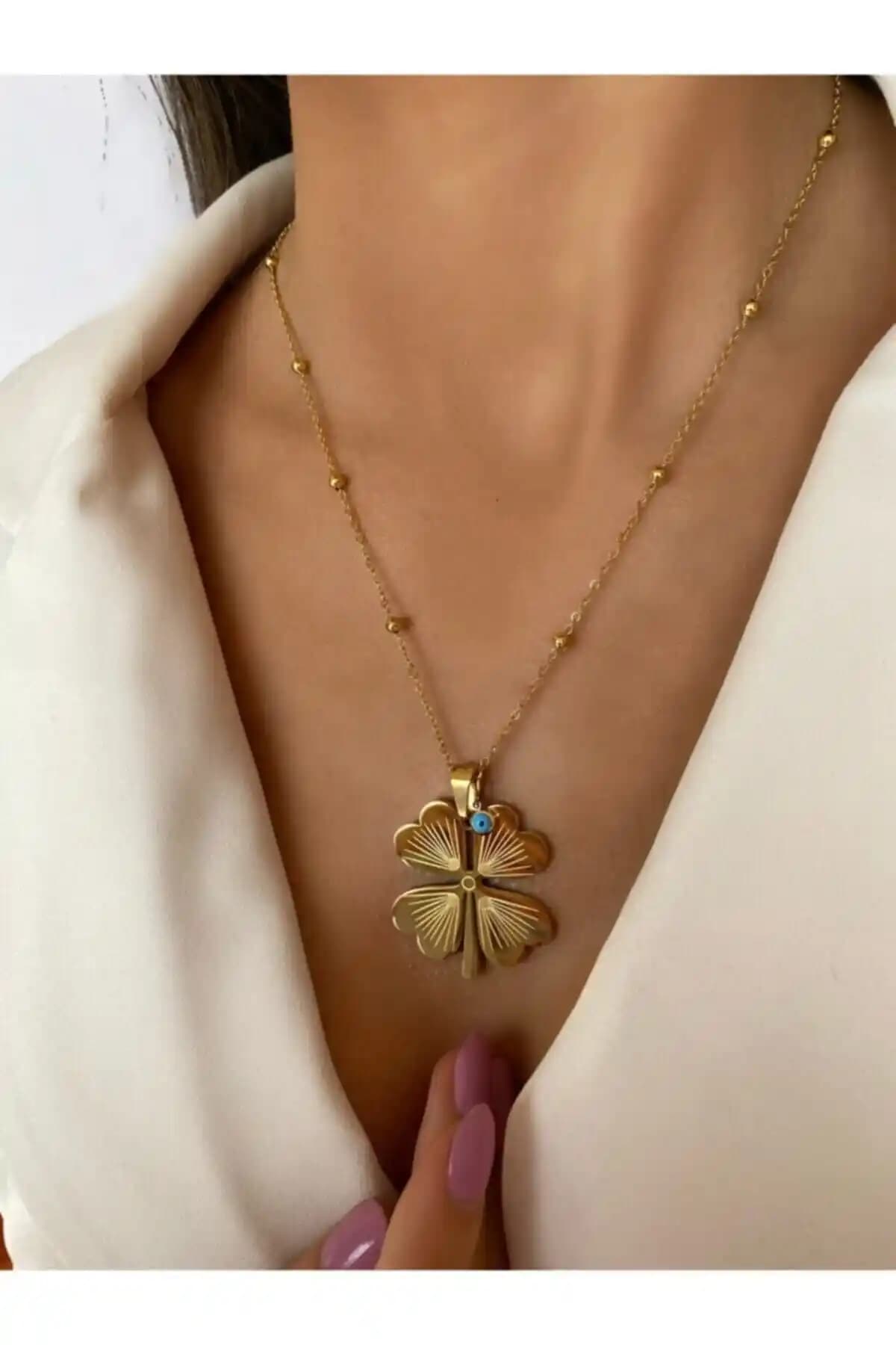 X-Lady Accessories Altın Renk 4 Yapraklı Yonca Uzun Arpa Kolye Şıklık ve Zarafetin Buluşması