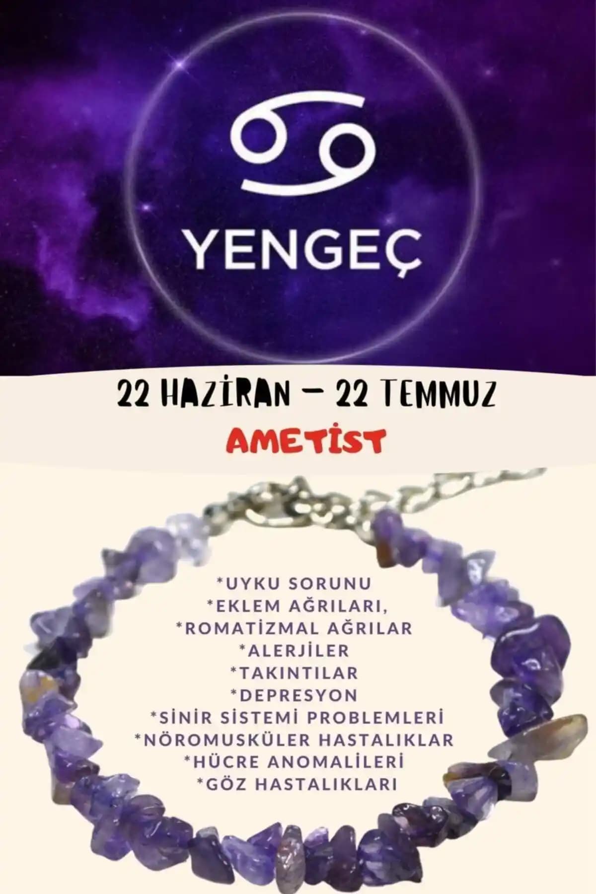 Yengeç Burcu Ametist Bileklik: Doğal Taş ve Gümüş Kaplama ile Şıklık ve Enerji Dengelemesi