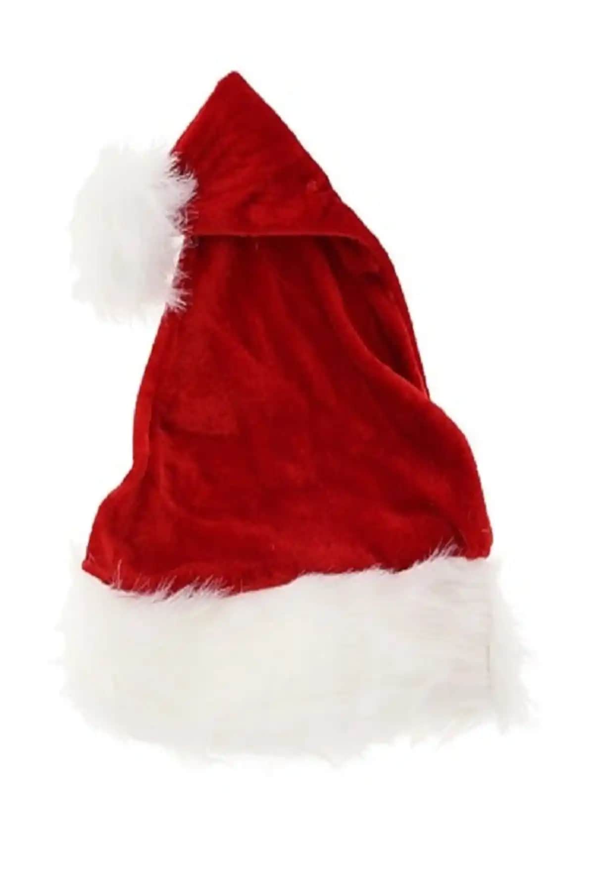 Yetişkinler İçin Kadife Noel Baba Şapkası Yılbaşı Temalı Kostüm Aksesuarı