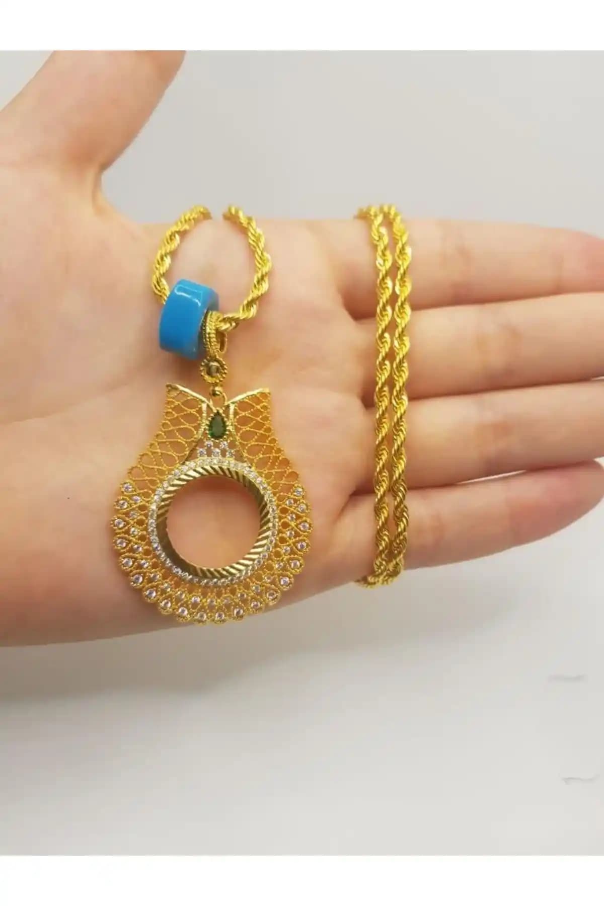 Yılmaz Gold Tasarımı Özel Lale Detaylı Altın Kaplama Kolye 60 cm Zincirli