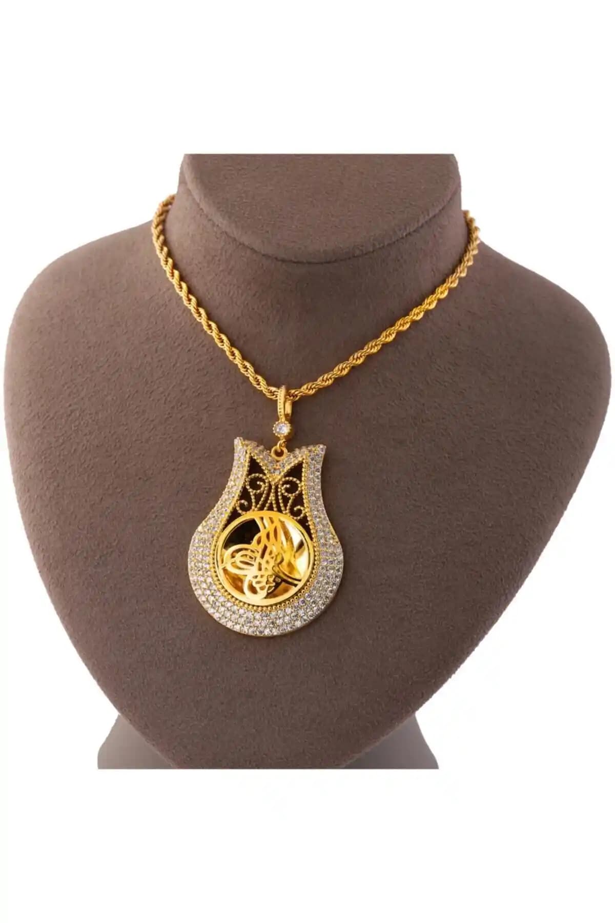 Yılz Gold İmitasyon Kan Altın Kaplama Lale Tuğralı Kolye Şık ve Dayanıklı Aksesuar