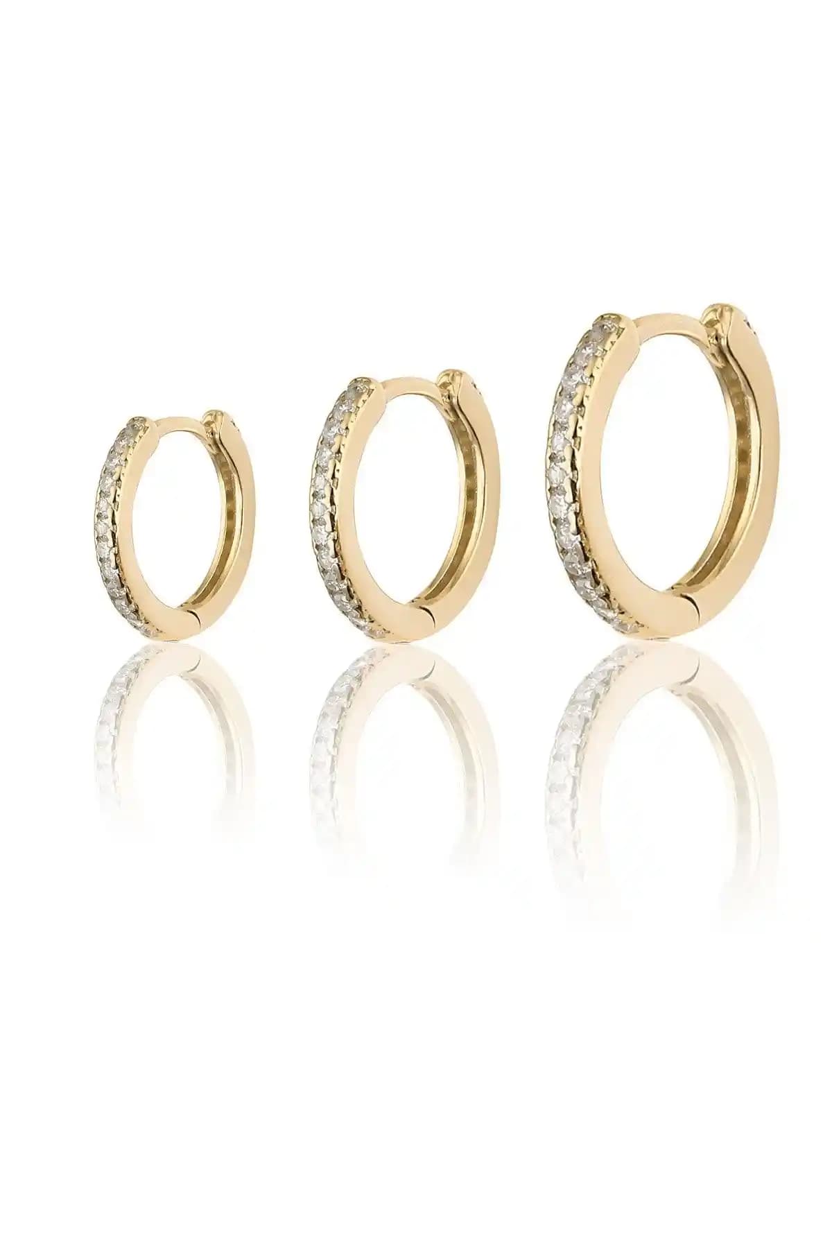 Zanaatsilver 925 Ayar Gümüş ve 14k Altın Kaplama Zirkon Taşlı 3'lü Küpe Seti