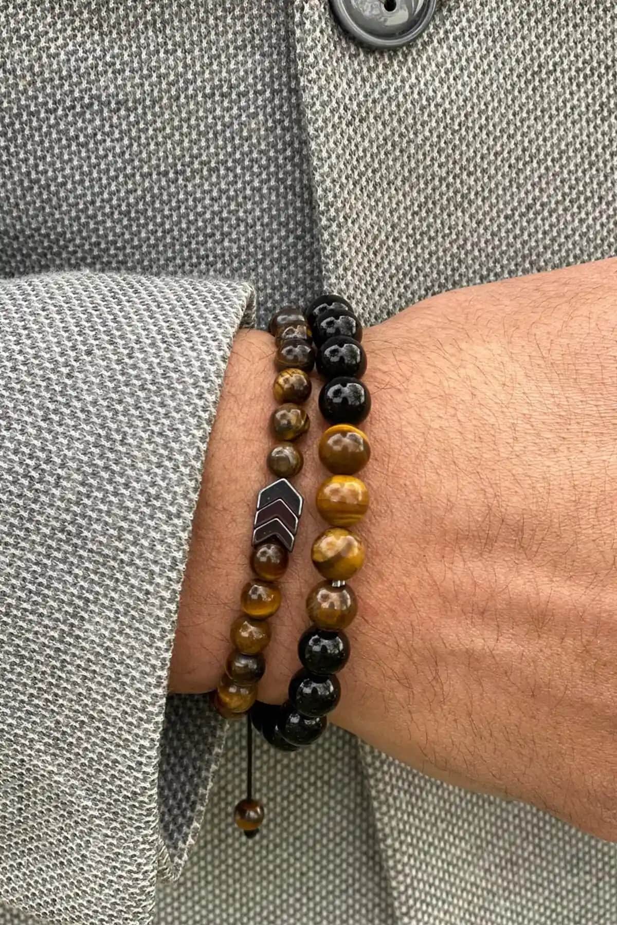 Zuk Collection Erkek Kahverengi Doğal Taş Bileklik Seti Şık ve Dayanıklı Tasarım