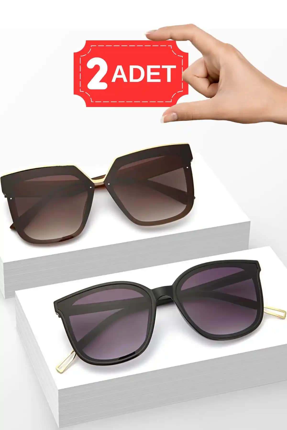 Zzla Premium 2 Li Set Siyah Kadın Güneş Gözlüğü Şık Tasarım ve UV Koruma Özelliği ile