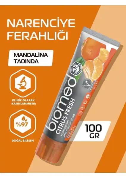 Biomed Citrus Fresh Mandalina Aromalı Bitkisel Diş Macunu Doğal İçeriklerle Ağız Sağlığını Korur