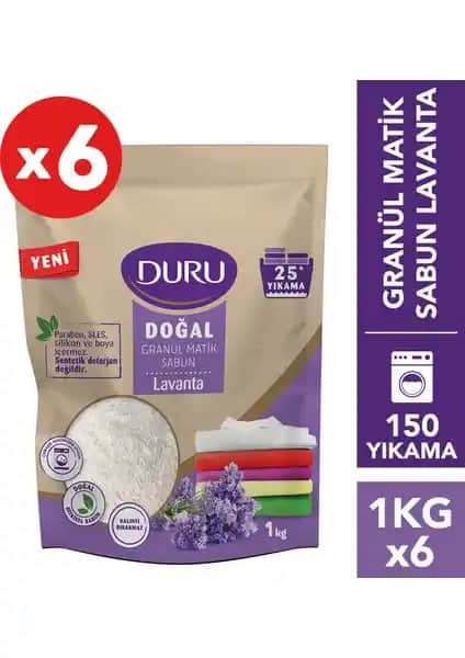 Duru Granül Matik Sabun Lavanta 6 kg doğal içeriklerle etkili ve ekonomik temizlik sağlar