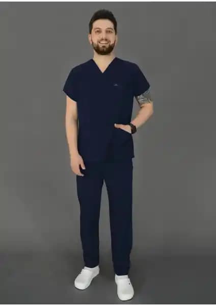 Fabric Paradise Erkek Likralı V Yaka Doktor Hemşire Forması Sağlık Çalışanları İçin Modern Tasarım