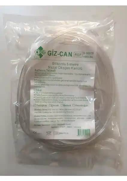 Giz-Can Silikonlu Nazal Yetişkin Oksijen Kanülü 5 Metre Uzunlukta Medikal Kullanım