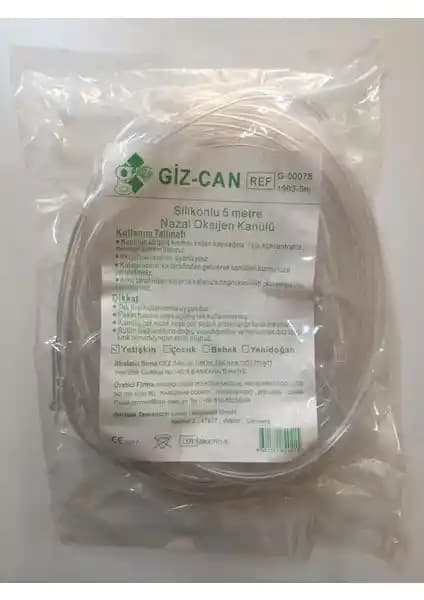 Giz-Can Silikonlu Nazal Yetişkin Oksijen Kanülü 5 Metre Uzunlukta Medikal Kullanım