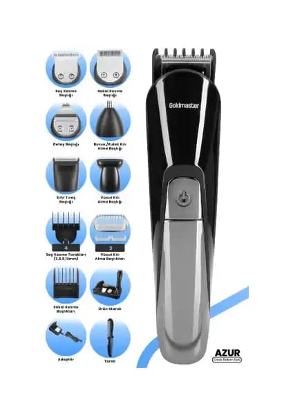 Goldmaster Azur GM 8106 Erkek Bakım Seti 14'ü 1 Arada Çok Fonksiyonlu Bakım Çözümü