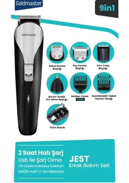Goldmaster GM-8119 Jest 9 In 1 Erkek Bakım Seti: Çok Yönlü ve Yüksek Performanslı Bakım Cihazı