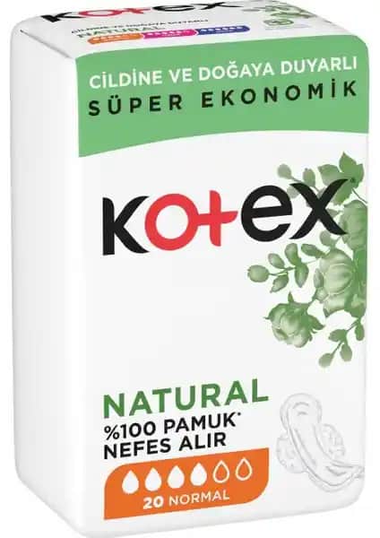Kotex Natural Hijyenik Ped 20'li Günlük Kullanım İçin Güvenilir ve Konforlu Seçenek