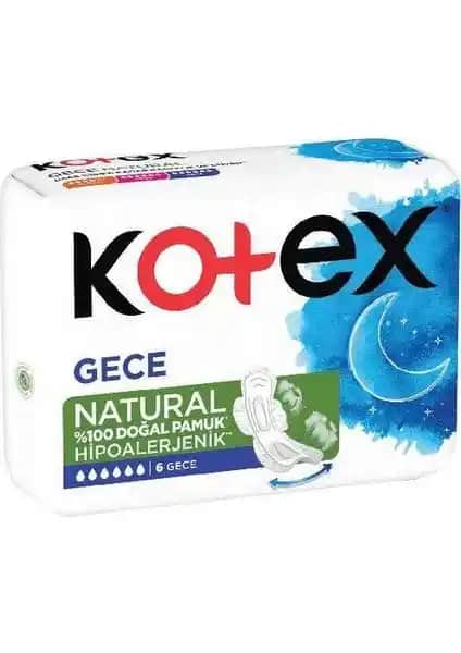 Kotex Natural Ultra Sıngle Gece 6'lı Güvenli ve Konforlu Kadın Gece Pedi Ürünü