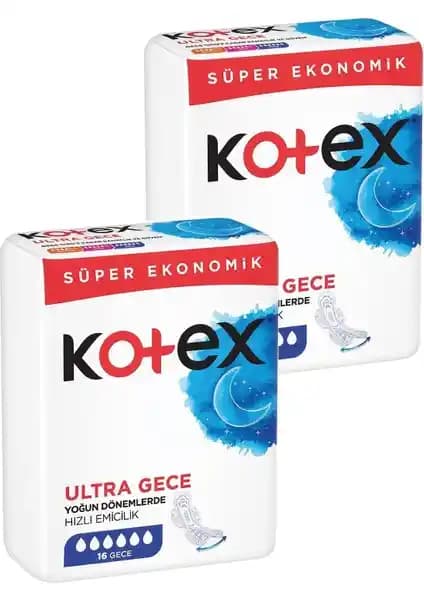 Kotex Ultra Gece Kadınlar İçin Yüksek Emilimli Güvenilir Gece Pedi 16'lı Paket