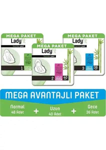 Ladyfit Bambu Ped Mega Avantajlı Paket Günlük ve Gece Kullanımı İçin Güvenilir ve Konforlu Hijyen Ürünü