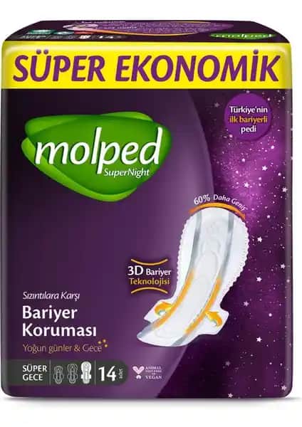 Molped Supernight 14'lü hijyenik pedler gece konforunu artıran güvenilir ürün