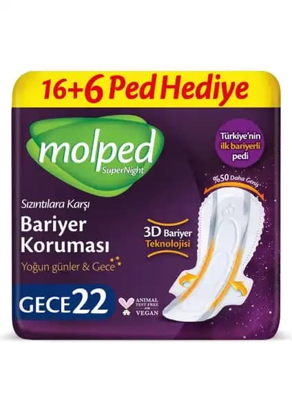 Molped Supernight Gece Pedi 22'li yüksek koruma ve konfor sağlayan gece kullanımı için ideal