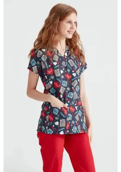 Mooda Medikal Koyu Reçete Desenli Likralı Kumaş Cerrahi Üst Tasarımı ve Özellikleri