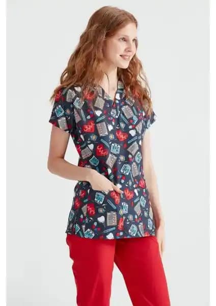 Mooda Medikal Koyu Reçete Desenli Likralı Kumaş Cerrahi Üst Tasarımı ve Özellikleri