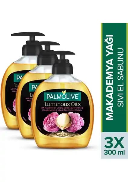 Palmolive Luminous Oils Makademya Yağı Şakayık Özleri Sıvı El Sabunu 3'lü setle doğal ve etkili temizlik