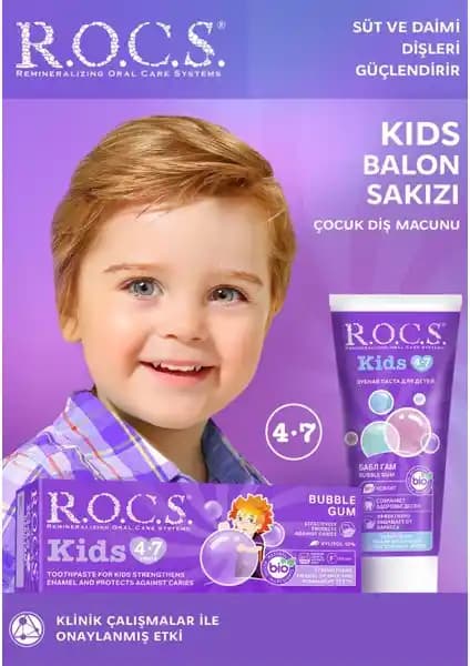 R.O.C.S. Kids 4-7 Yaş Balon Sakızı Tadıyla Güvenli ve Doğal Çocuk Diş Macunu